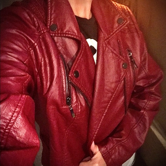 Max Studio Red/Burgundy Faux Leather Jacket - Picture 6 of 12
